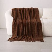 1pc Solid Color Diamond Plaid Knitted Blanket, Nordic Style Acrylic Rectangular Minimalist Sofa Cover Throw Blanket, Bedroom Leisure Knit Blanket - Coffee - View 6
