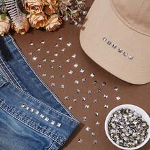 500Pcs Brass Hotfix Iron On Rivets Flat Back Pyramid Studs Flatback Glue On Studs Silver 6x6x2.3mm - Rhombic - View 4