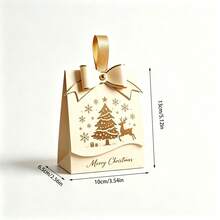 34/68/106pcs Christmas Bow Handheld Gift Box, Golden Elk & Xmas Tree Print Candy Treat Box Holiday Party Favor Packaging, Includes Christmas Stickers - D - View 4