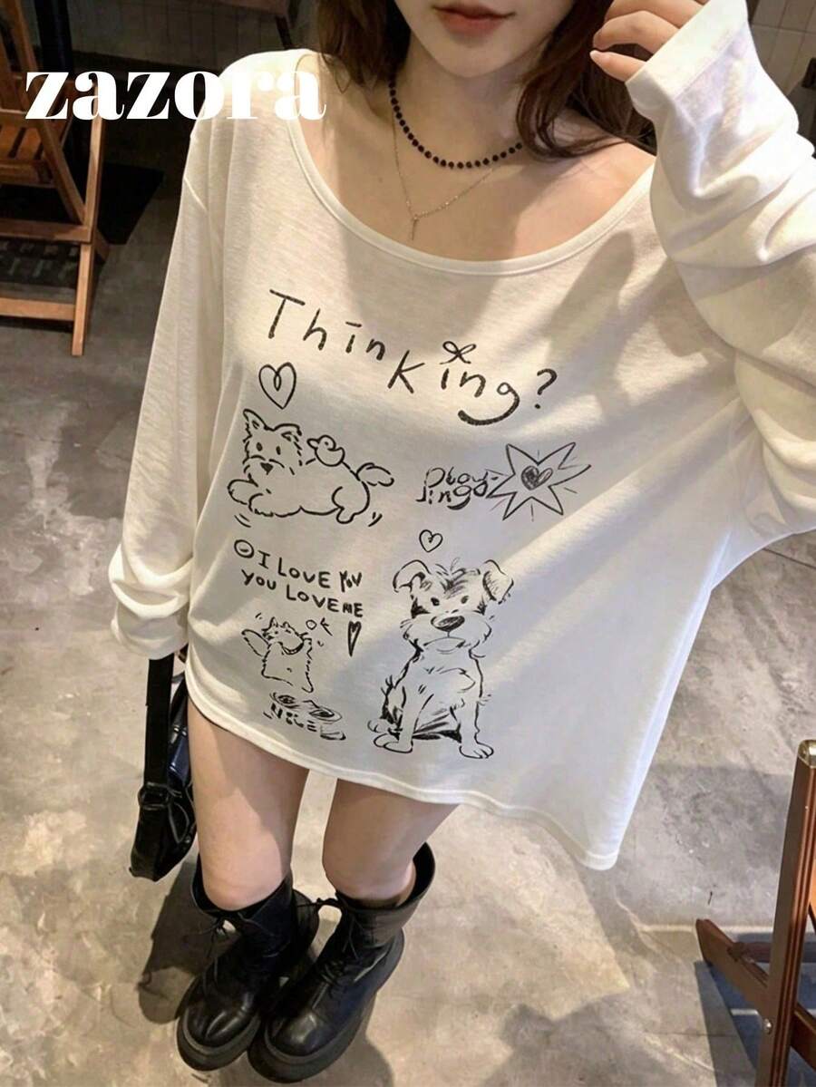 Women's Sunscreen Cover Up, Long Sleeve T-Shirt, Asymmetrical Shoulder Design, White - White - View 1
