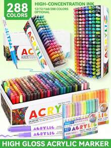 288/168/72/12 Colors High Gloss Acrylic Paint Gel Pen Set - Neutral Point (1.0mm), Multi-Color Marker Pens, Colorful Marker Pen Set, Neutral Pens, Needle Pens, Fine Line Pens, Perfect For Vibrant Color Writing And Sketching, Smooth Writing, Suitable For Painting, Highlighting, Note-Taking, Manual Making, Office Use - Multicolor - View 2