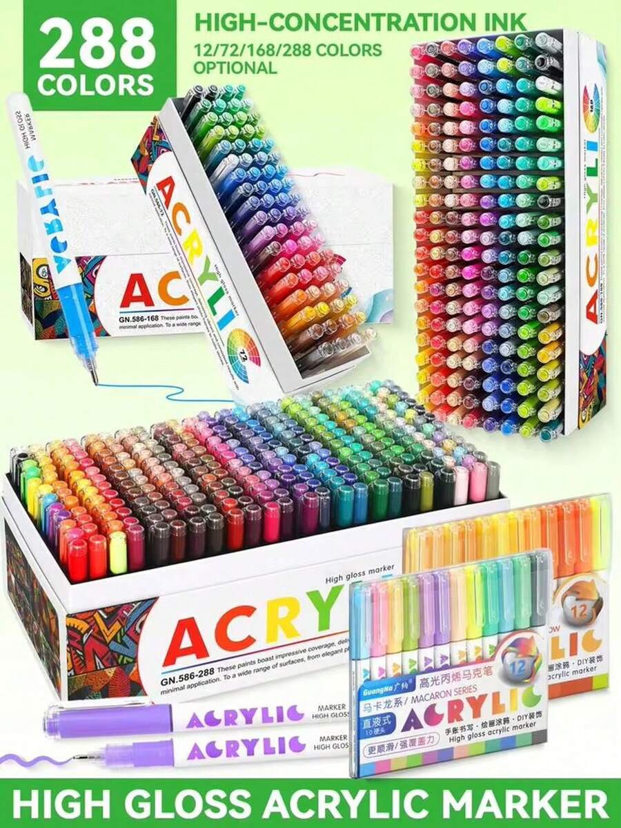 288/168/72/12 Colors High Gloss Acrylic Paint Gel Pen Set - Neutral Point (1.0mm), Multi-Color Marker Pens, Colorful Marker Pen Set, Neutral Pens, Needle Pens, Fine Line Pens, Perfect For Vibrant Color Writing And Sketching, Smooth Writing, Suitable For Painting, Highlighting, Note-Taking, Manual Making, Office Use