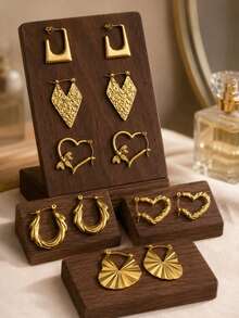 6 Pairs Gold Stainless Steel Earrings Set For Women, Heart Bee Geometric Hoop Statement Earrings, Vintage Boho Jewelry For Daily Wear Party Gift - Gold - View 1