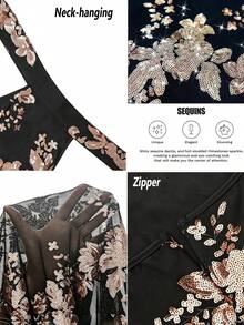 RNU 女款亮片刺繡掛脖貼身派對洋裝，高彈性面料，後拉鍊，適合派對、約會、婚禮賓客與生日 - 彩色 - 查看 10