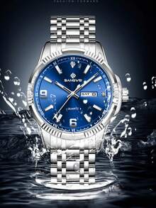 LIGE Men's Fashion Brand Watch Luminous Date Quartz Watch Water-Resistant Stainless Steel Bracelet Skeleton Dial Men's Watch - Silver - View 4