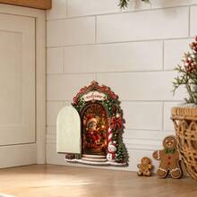 1pc Christmas Mouse Wooden Fairy Door Plaque With Hinged Opening Door, Rustic 3D Baseboard Decor For Home, Room, Party And Christmas Decoration - Christmas Wooden Ornament - View 5