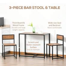 Dining Table And Chairs Set 2, Dining Room Sets, Rectangular Space Saving Table And 2 Chairs Compact Kitchens, Steel Frame, On-Site - Natural Wood + Engineered Wood - View 4