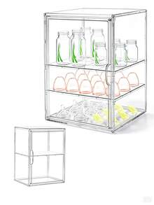 1pc 3/2 Tier Adjustable Transparent Acrylic Cup Storage Box, Dust-Proof Baby Essentials Organizer - Multicolor - View 9