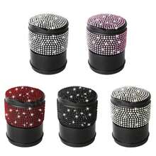 1pc Car Ashtray, Smokeless Design, Sparkling Diamond Crystal Car Ashtray With Lid, Portable, Suitable For Office And Home Use, Fits All Car Models, Fashionable Creative Design, Women's Style, Durable Plastic Car Ashtray - Multicolor - View 1