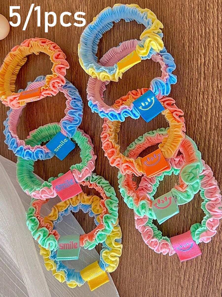 20/5/1pc Candy Color Ruffle Lace Hair Scrunchies, Fashion Elastic Ponytail Hair Ties, High Elasticity Women's Hair Accessories - Multicolor - View 1