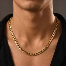 1pc Classic 18k Gold Stainless Steel 7mm Cuban Link Chain Necklace, Suitable For Everyday Wear And Parties, Hip-Hop Style - Classic Cuban Chain - View 2