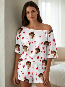 Set Piyama Wanita Custom, Personalisasi dengan Pola Apa Saja, Hadiah Unik Sempurna untuk Keluarga dan Teman, Ideal untuk Pesta Liburan, Set 2 Potong - Hitam - View 8
