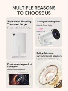 USB Wired Screen Mirroring Projector, 1080P HD Home Theater Video Projector, Portable Outdoor Movie Projector, USB Cable Connection, Basic Model, Screen Mirroring Only, Non-Android System, No Power Plug Or Adapter Included - White - View 8