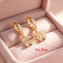 1 Pair Minimalist Small Luxury Rhinestone Leaf Heart Cherry Earrings, Valentine's Day Anniversary Birthday Gift, Daily Commute Date Party Accessory - Gold - View 4