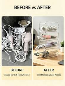 Curling Iron Storage Rack, Hair Dryer Storage Box, Curling Stick Organizer, Item Shelf, Straightening Brush Organizer, Flat Iron Storage Rack, Stackable Design, Suitable For Bathroom, Countertop, Vanity, Washstand, Practical Shelving - Multicolor - View 7