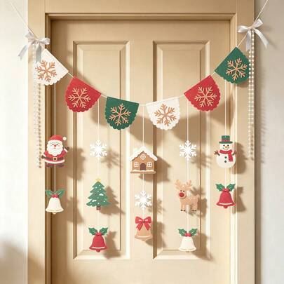 Christmas Party Decoration Backdrop Banner Hanging Ornament, Holiday Celebration Party Decor With Santa, Snowman, Christmas Tree And Snowflake Hanging Decorations