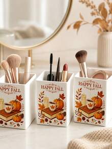 1pc "HAPPY FALL" Multi-Functional Storage Organizer Box - Makeup Organizer, Desktop Shelf, Bathroom Countertop Storage Rack (Suitable For Storing Cosmetics, Makeup Brushes, Jewelry, Utensils, Straws, Tea Bags, Pens, Remote Controls And Small Items); Compact Space-Saving Storage Solution For Vanity, Bathroom, Kitchen, Office, Bedroom, Living Room (Please Note Size And Random Pattern Before Ordering) - Multicolor - View 6