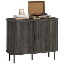 Mid-Modern Sideboard Storage Cabinet With Slatted Tambour Sliding, Kitchen Cabinet With Steel, On-Site - Grey + Engineered Wood - View 8