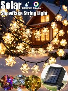 1PC Solar String Light,20/50/100LED Christmas Light,8 Lighting Modes,Outdoor Waterproof Fairy Light,Solar Snowflake Light String,Garden,Courtyards,Houses,Christmas Trees,Weddings,Camping,Holiday Parties,Pavilions,Fences,Balconies,Christmas Decoration - Solar Powered Snowflake String Lamp - View 3