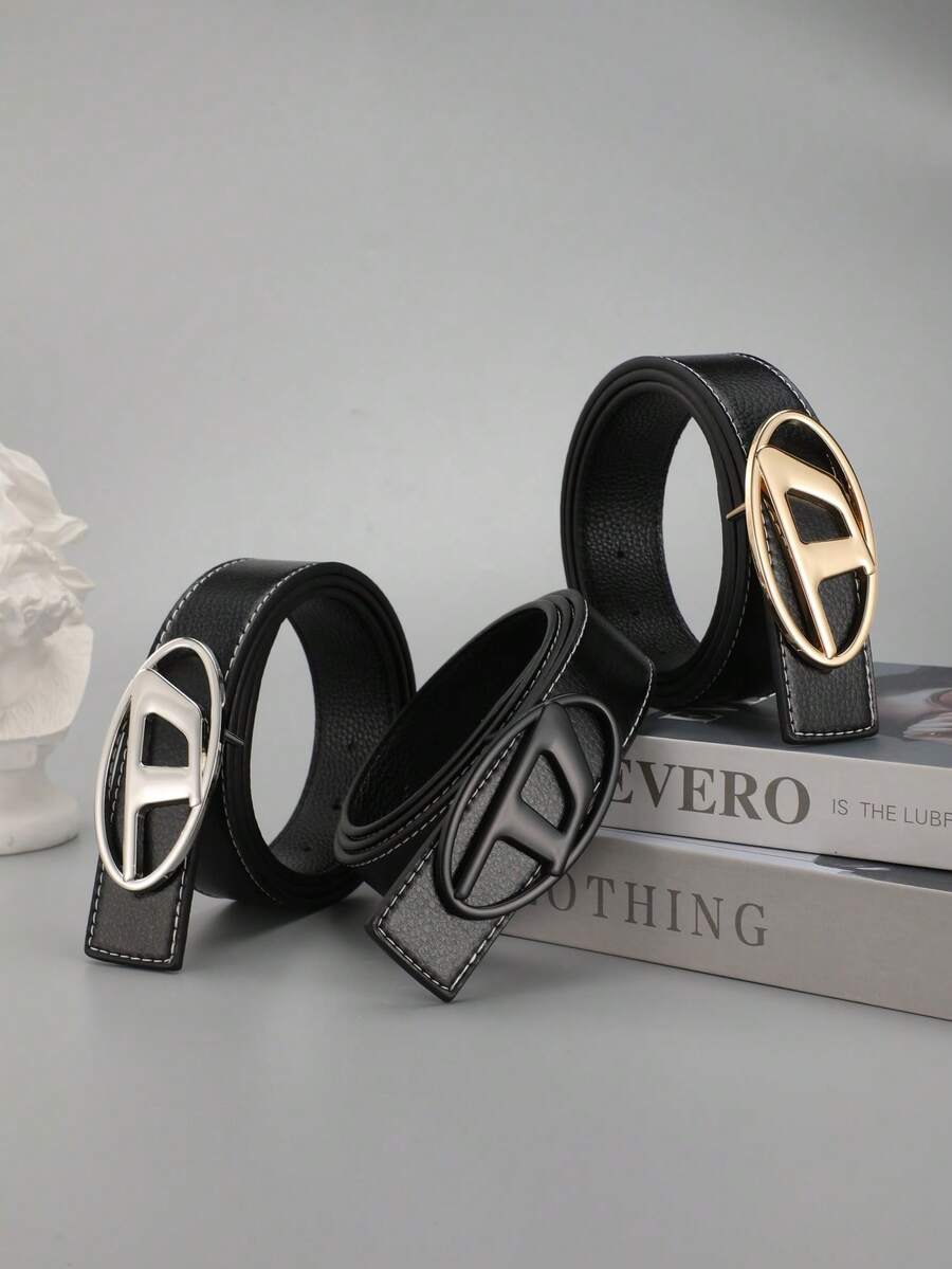 High Quality American Retro Silver Buckle Letter Belt Men Versatile Decorative Jeans Belt - Multicolor - View 1