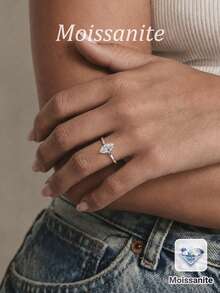 Bague en argent sterling 925 avec moissanite, hypoallergénique, bague de fiançailles/mariage, design minimaliste, port quotidien polyvalent, cadeau pour la Saint-Valentin, anniversaire, mariage, livré avec boîte-cadeau et certificat - Argent - Voir 2
