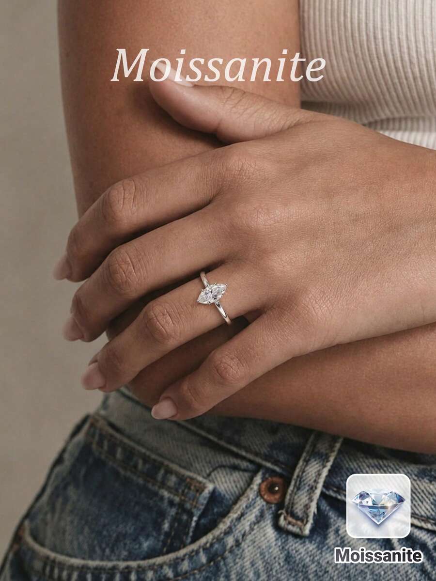 Bague en argent sterling 925 avec moissanite, hypoallergénique, bague de fiançailles/mariage, design minimaliste, port quotidien polyvalent, cadeau pour la Saint-Valentin, anniversaire, mariage, livré avec boîte-cadeau et certificat