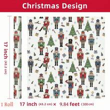 2/1 Roll Of Christmas Gift Wrapping Paper Featuring Nutcracker Soldier And Christmas Tree Patterns; Made Of Coated Paper; Dimensions: 43 Cm X 300 Cm; Suitable For Wrapping Christmas Gifts, Decorating For Christmas Parties, And Holiday Gift-Giving. - A - View 8
