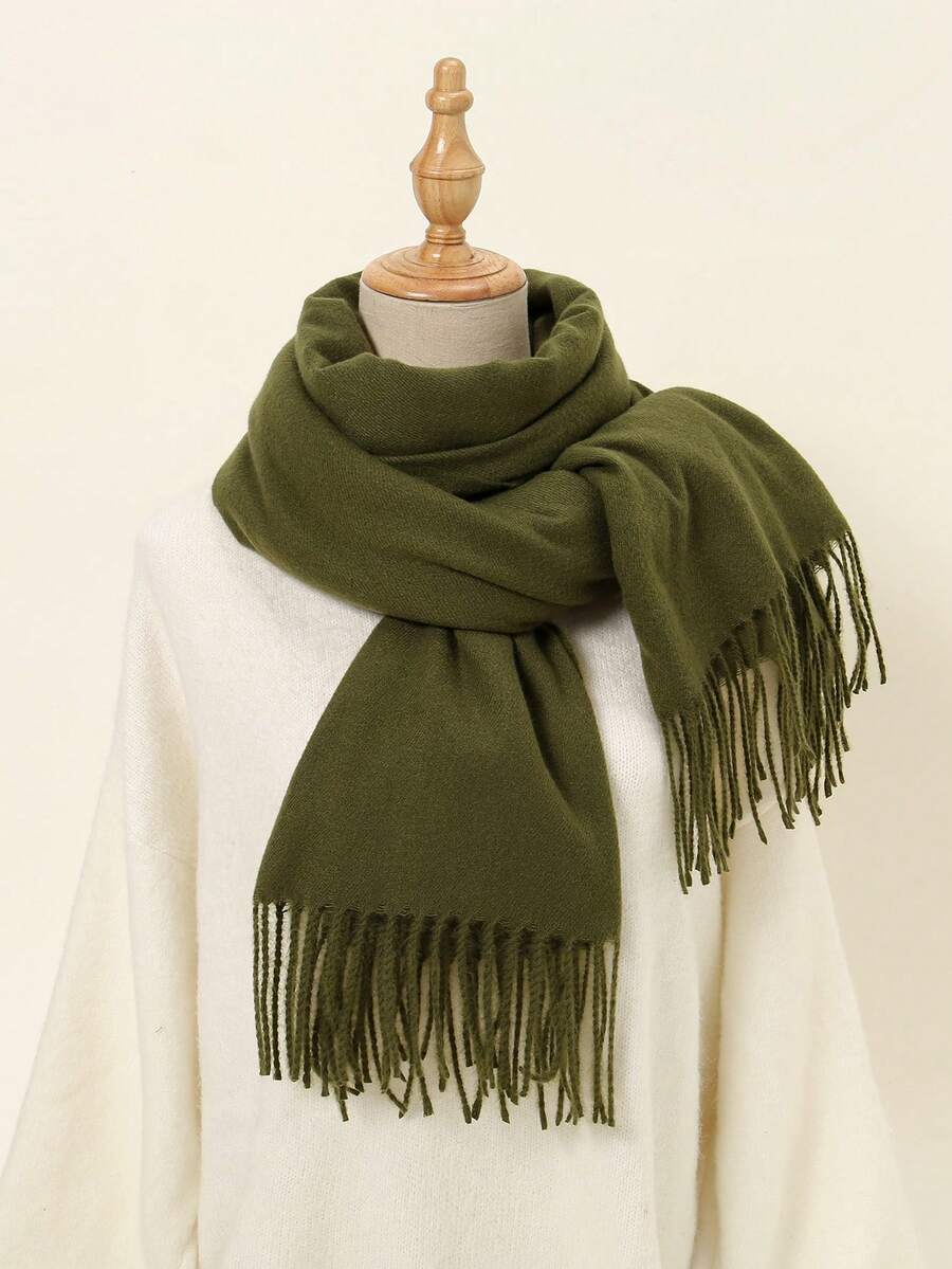 1pc Fashionable Versatile Solid Color Warm Scarf For Women - Army Green - View 1