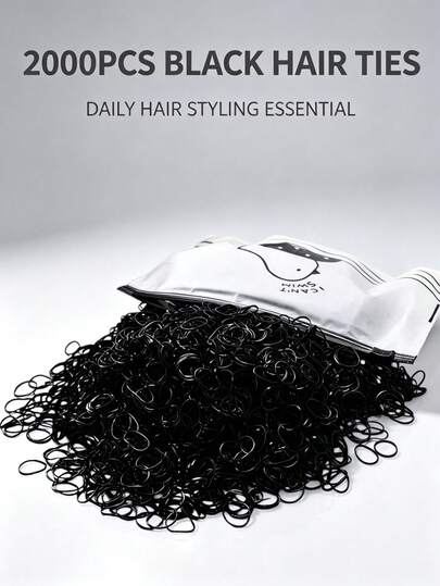 2000/1pc Disposable Elastic Hair Bands, Multi-Color Black Mini Thin Hair Ties, Women's Soft Elastic Ponytail Hair Bands, Braided Hairstyle Accessories, Durable Small Hair Bands And Daily Hairstyle Fixing Storage Bag