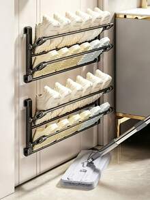 1pc Multi-Layer, No-Drill Shoe Rack Behind Doors; Wall-Mounted Shoe Storage Rack; Foldable Shoe Cabinet With Adjustable Slope; Space-Saving; Suitable For Bedrooms, Dormitories, Hallways, And Apartments. - Multicolor - View 1