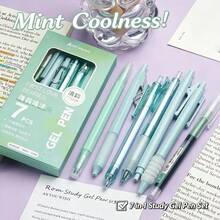 7pcs Aesthetic Style Gel Pen Set, Highly Attractive Retractable Gel Pens, Quick-Dry Black Carbon Ink ST Tip Waterproof Smooth Writing, Soft Grip Comfortable Signature Ballpoint Pens, Suitable For Students Note-Taking, Campus Office, Back To School Stationery - B - View 2