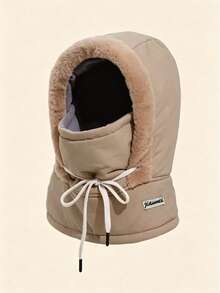 Thickened Hooded Hat With Face Mask And Neck Guard, Plush Trim Winter Headwear, Drawstring, Soft And Comfortable Cold Weather Accessory, Unisex, Outdoor Travel, Commuting, Walking, Daily Wear, Multiple Colors, Autumn/Winter - Multicolor - View 14