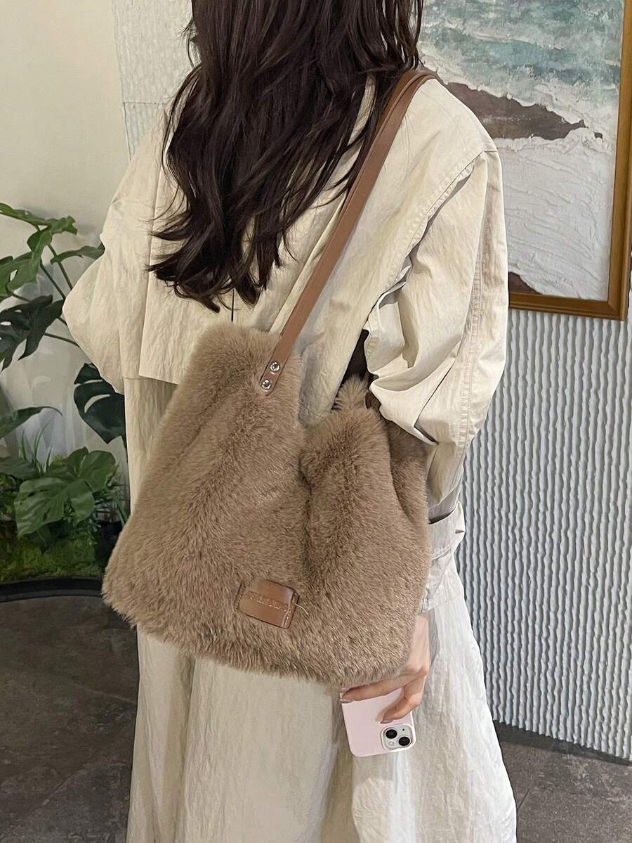 Autumn/Winter New Shoulder Faux Fur Handbag, Versatile Commuter Slouchy Tote Bag