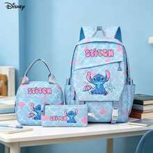 Miniso Disney Stitch Cute Sitting Cartoon Pattern Fresh Light Blue 3-Piece Backpack Set, Includes Insulated Cooler Bag And Stationery Pencil Case, Multi-Functional Backpack Suitable For Daily Organization, Work And Study - Color 1 - View 1