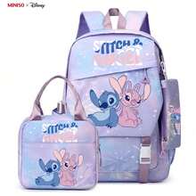 MINISO X Disney Stitch Angel Purple Starburst 3-Piece Backpack Set, Cute Student School Bag, Insulated Lunch Box, Pencil Case, Suitable For Daily Use, Outdoor, Camping - Color 1 - View 1