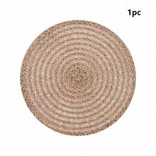 1/4/6/12pcs Bohemian Style Solid Color Woven Round Placemats, Dining Table Decor, Home Party Table Setting, Home Decoration, Christmas Decor, Halloween Decor, Thanksgiving, Back To School, Valentine's Day, Party - Mocha Brown - View 12