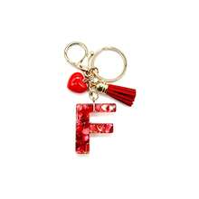 Pomegranate Style 26 Letter Keychain, Red Resin Key Chain With Heart Decoration, Tassel Crystal Bag Charm Pendant - Multicolor - View 11