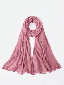 1pc Dirty Wash Arabic Hijab Thin Solid Color Lightweight Casual Long Scarf Suitable For Daily Use Raffeld Hijab - Hot Pink - View 3