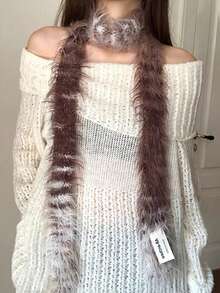 1PC Ombre Y2K Slim Scarf, Soft And Fluffy Slim Neck Scarf-Perfect For Fall/Winter Street Style, Everyday Wear, And Holiday Gifts - Multicolor - View 4