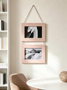Vintage Modern Minimalist Rechargeable Photo Frame Collage Inch Natural Jute Rope 2pcs Set Multi-Grid Photo Frame, Empty Wooden Photo Frame Decor, Suitable For Home Bedroom And Living Room - Multicolor - View 11