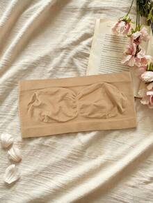 1pc Nude Seamless Strapless Bandeau Bra For Women, Push-Up Back-Smoothing Anti-Slip Innerwear Base Layer - Apricot - View 6