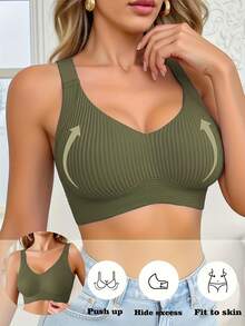 5 Pcs  Women's Wire-Free Seamless Bra, Adjustable Shoulder Straps, Supportive And Shaping Bra,Ribbed Push-Up Bra,Sports Bra,Women's Underwear - Multicolor - View 6