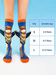 Boys 3D Wing Robot Knee‑High Socks, Cute Cartoon Superhero Printed Novelty Mid‑Calf Socks For Kids - Multicolor - View 6