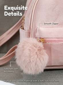 1 buah Tas Ransel Kecil Lucu Berbahan Plush dengan Pita untuk Anak Perempuan, Tas Aksesori Perjalanan yang Modis - Baby Pink - View 3