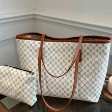 Luxurious Large Capacity Tote Bag With Letter Prints, Perfect For Women's Everyday Commuting, Spring And Summer - White - View 2