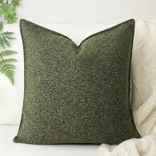 1件枕套單品，鄉村風紋理編織裝飾抱枕套，橄欖綠正方形靠墊套，隱形拉鍊，適用於沙發客廳居家裝飾 - 橄欖綠 - 查看 5