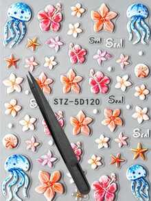 1 Set Adesivos, Scrapbook Supplies, Mixed Pattern Decor Stickers, Floral, Marine And Fruit Motif Decals, Self Adhesive Ornament Stickers For Nail, Phone, Gadget Surface Decoration - STZ-5D120121122 123 - View 9