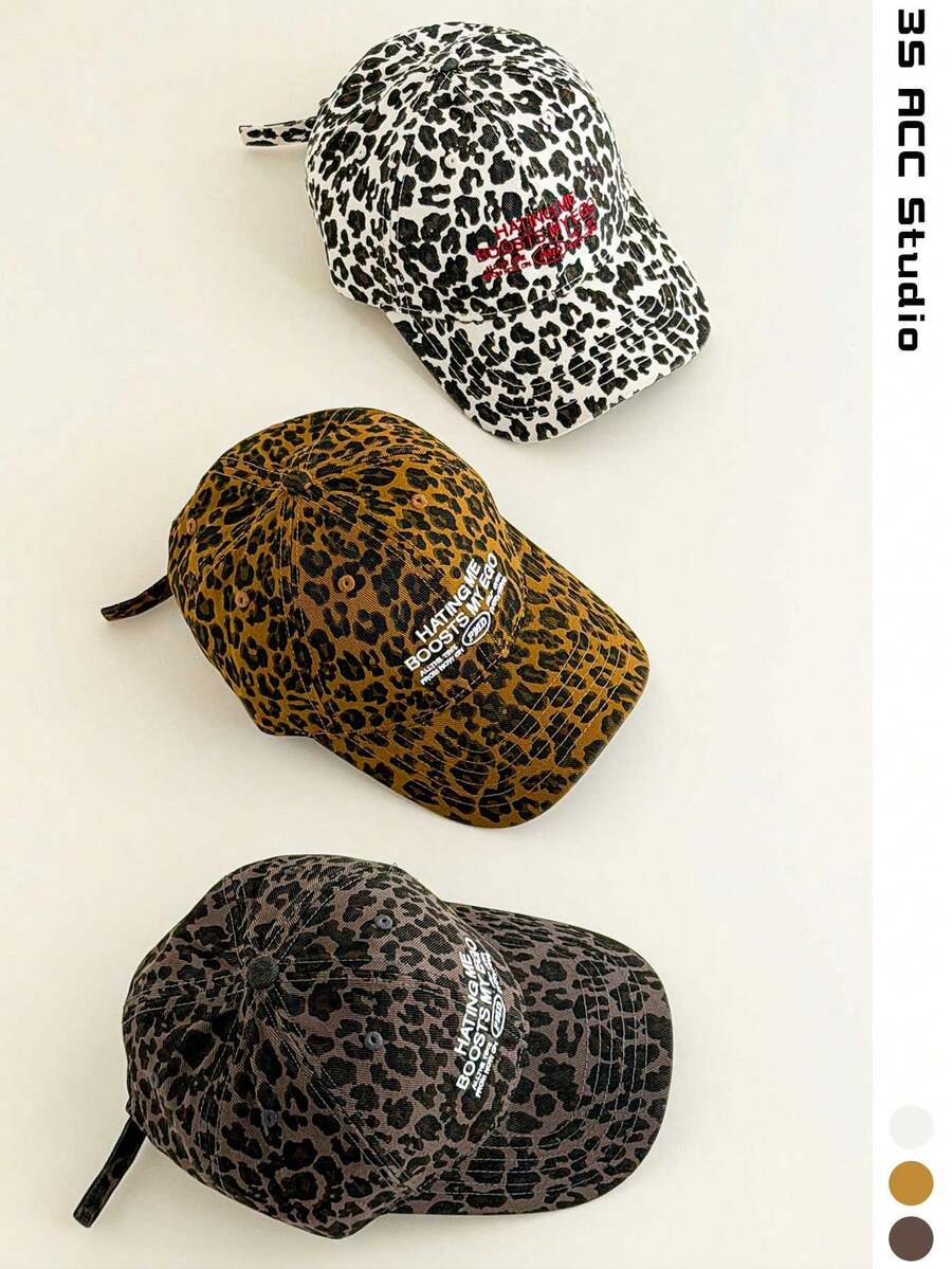 Women's Soft Top Distressed Leopard Print Long Brim Baseball Cap, American Vintage Street Style Baseball Cap, Personalized Cool Versatile Summer Face-Slimming Sun Protection Hat