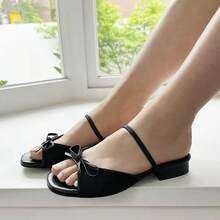 Bow Back Strap Low Heel Open Toe Soft Sole Summer Casual Versatile Outdoor Sandals - Black - View 5
