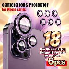 XINHONGYU 6片裝防刮超透鋼化玻璃相機鏡頭保護貼，適用於Phone 18 Pro Max/Phone 18 Pro/Phone 17 Pro Max/17 Pro/17 Air/17、16 (6.1吋) 與 16 Plus (6.7吋)，9H鋼化玻璃金屬環保護，高清晰透明，相容 15 Pro Max、14 Plus、13、12、11、15 Pro、15 Plus、14 Pro，完美貼合 - 紫色 - 查看 18